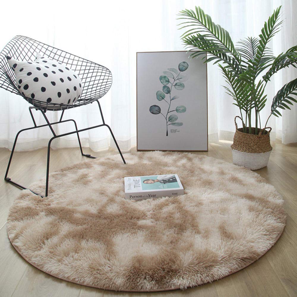 Soft Fluffy Round Area Rug for Living Room & Bedroom - Long Shaggy Carpet Pad (120cm, Beige) | Cozy Floor Mat for Bedside, Nursery, Dorm & Home Decor