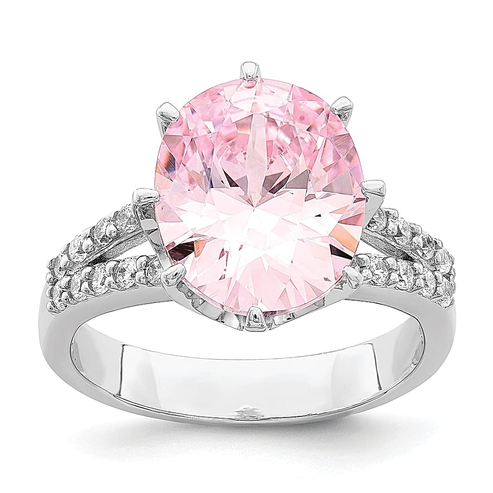 925 Sterling Silver 12x10mm Oval Pink & White Cubic Zirconia CZ Band Ring for Women - Elegant Fine Jewelry Gift for Her - Perfect for Anniversaries, Birthdays & Special Occasions