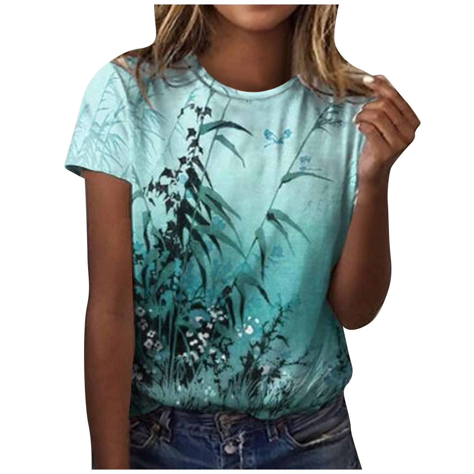 Women's Fashion Casual Round Neck Short Sleeve Printed T-Shirt Top - Elegant Blouse for Work, Date Night & Everyday Wear