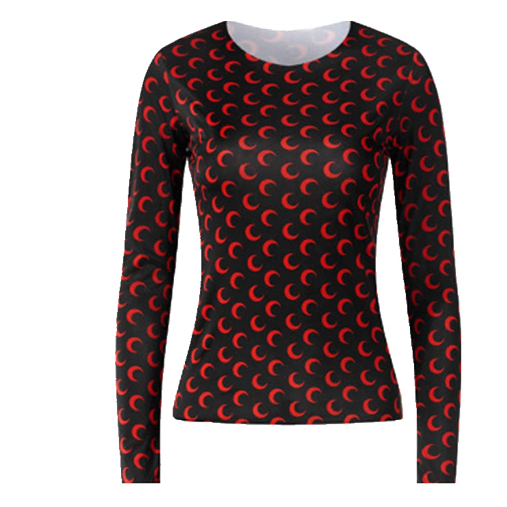 Crescent Moon Print Women's Bodycon T-Shirt - Long & Short Sleeve Summer Tee for Casual Wear, Night Out & Beach Outfits