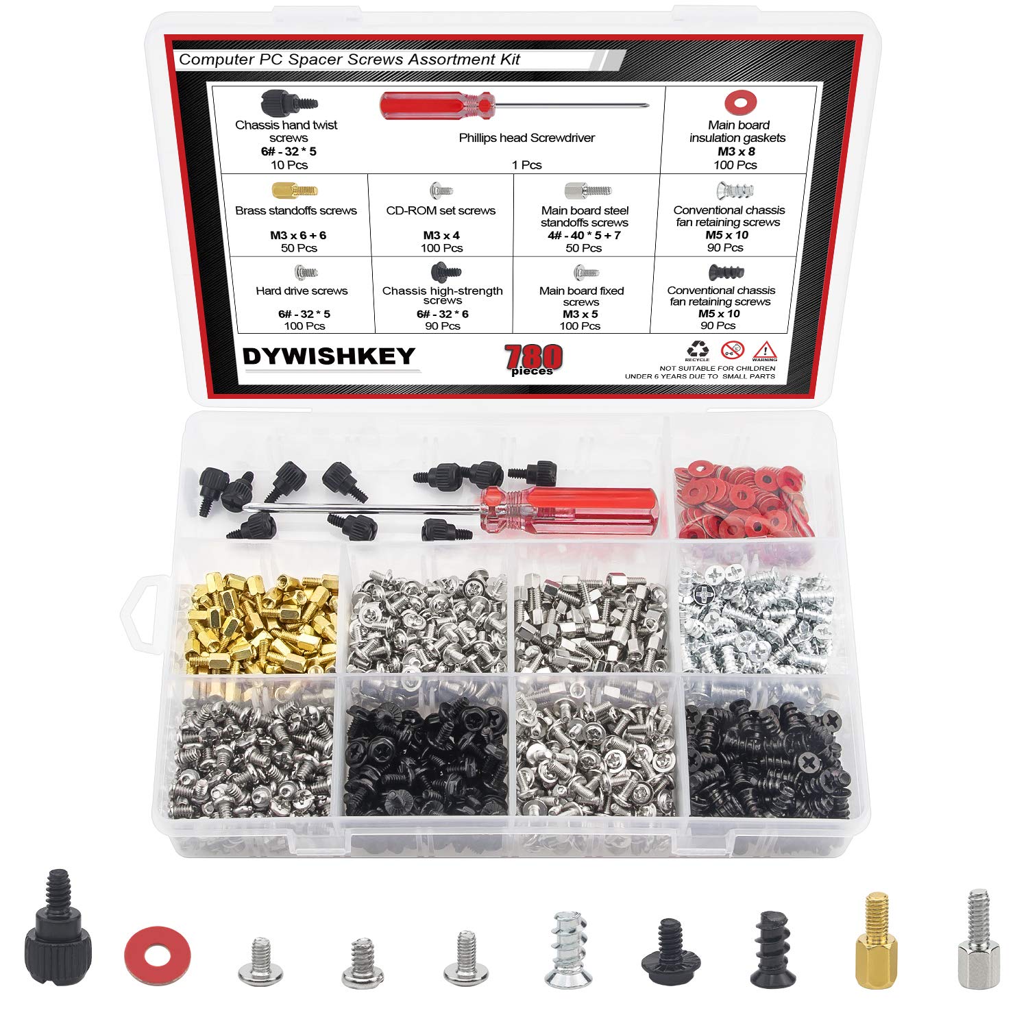 780PCS Computer Screw Kit - DYWISHKEY Premium Screw Standoffs Set for Hard Drive, PC Case, Motherboard, Fan, Power Supply & Graphics Card with Screwdriver | Perfect for PC Building, Repair & Maintenance