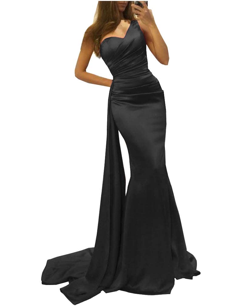 2024 Women's One Shoulder Satin Bridesmaid Dresses Floor Length Mermaid Formal Gown for Wedding Guest & Special Occasions - Perfect for Evening Galas, Prom & Black Tie Events