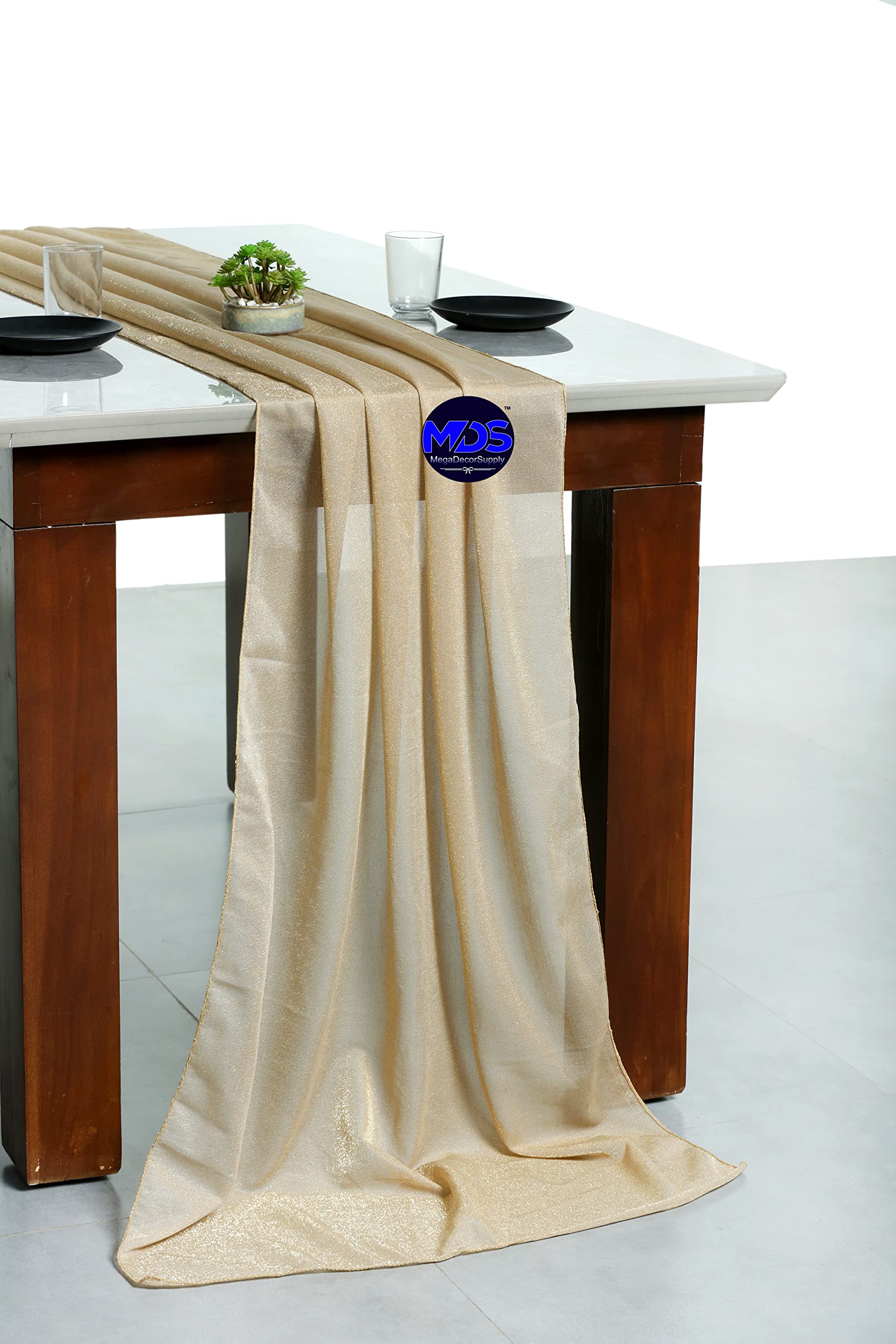 25-Pack MDS 27x120 Inch Sparkling Zari Wedding Table Runners - Elegant Champagne Banquet Decor for 10ft Tables | Perfect for Wedding Receptions, Anniversary Celebrations & Formal Events
