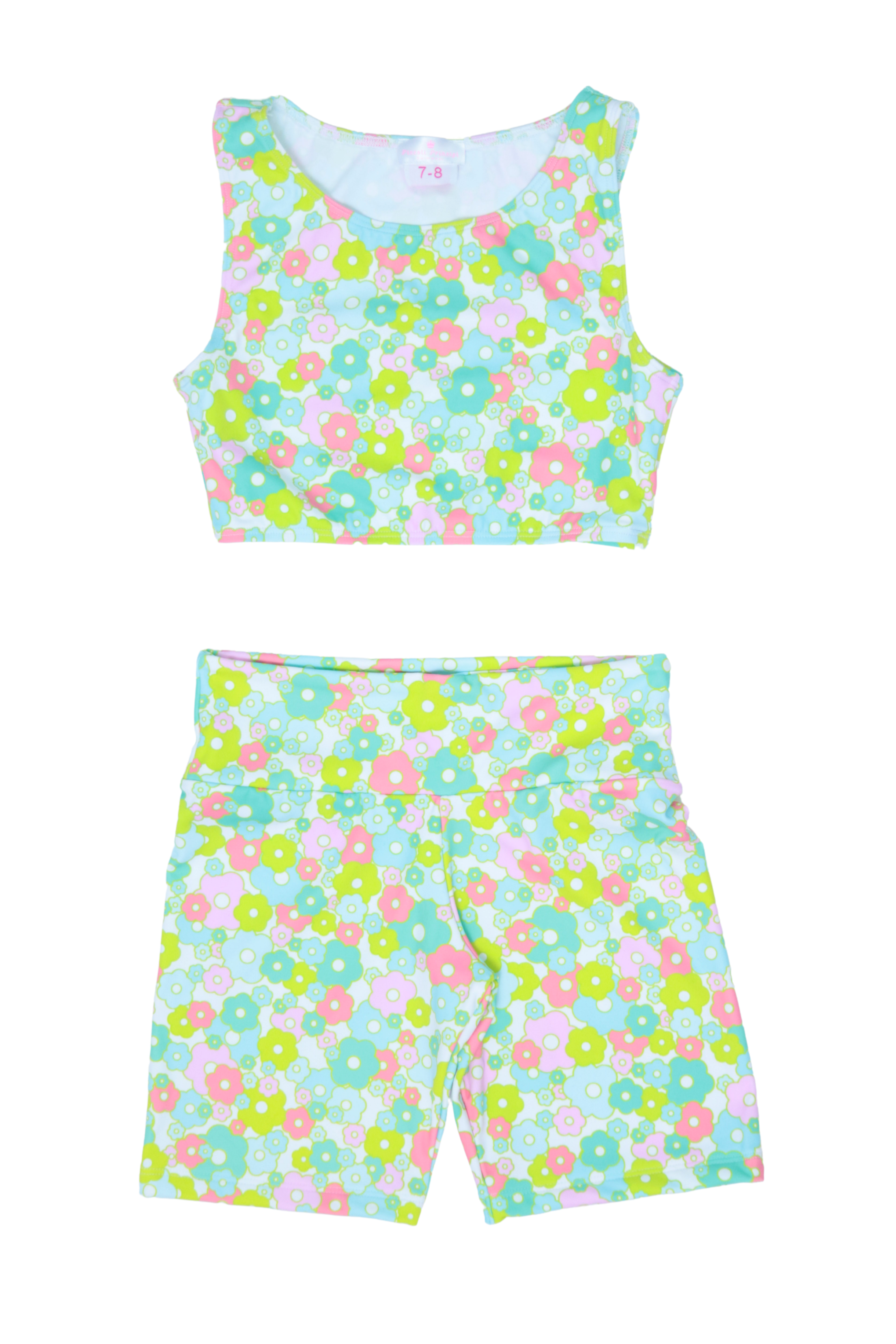 Mint Green Petal Print Short Sleeve Top and Shorts Set for Women - Summer Casual Outfit, Beachwear, Lounge Wear