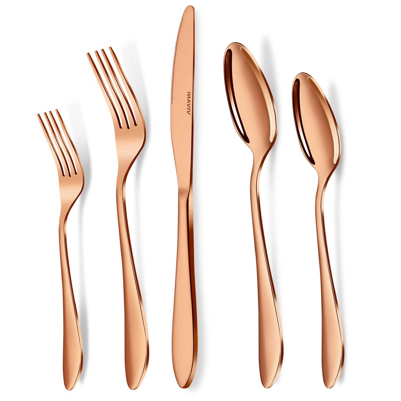 VIVANI 40-Piece Rose Gold Silverware Set - Stainless Steel Flatware for 8 People, Dishwasher Safe Cutlery Set with Spoons & Forks - Elegant Utensils for Home, Restaurant & Dinner Parties | Perfect for Weddings, Holidays & Formal Dining