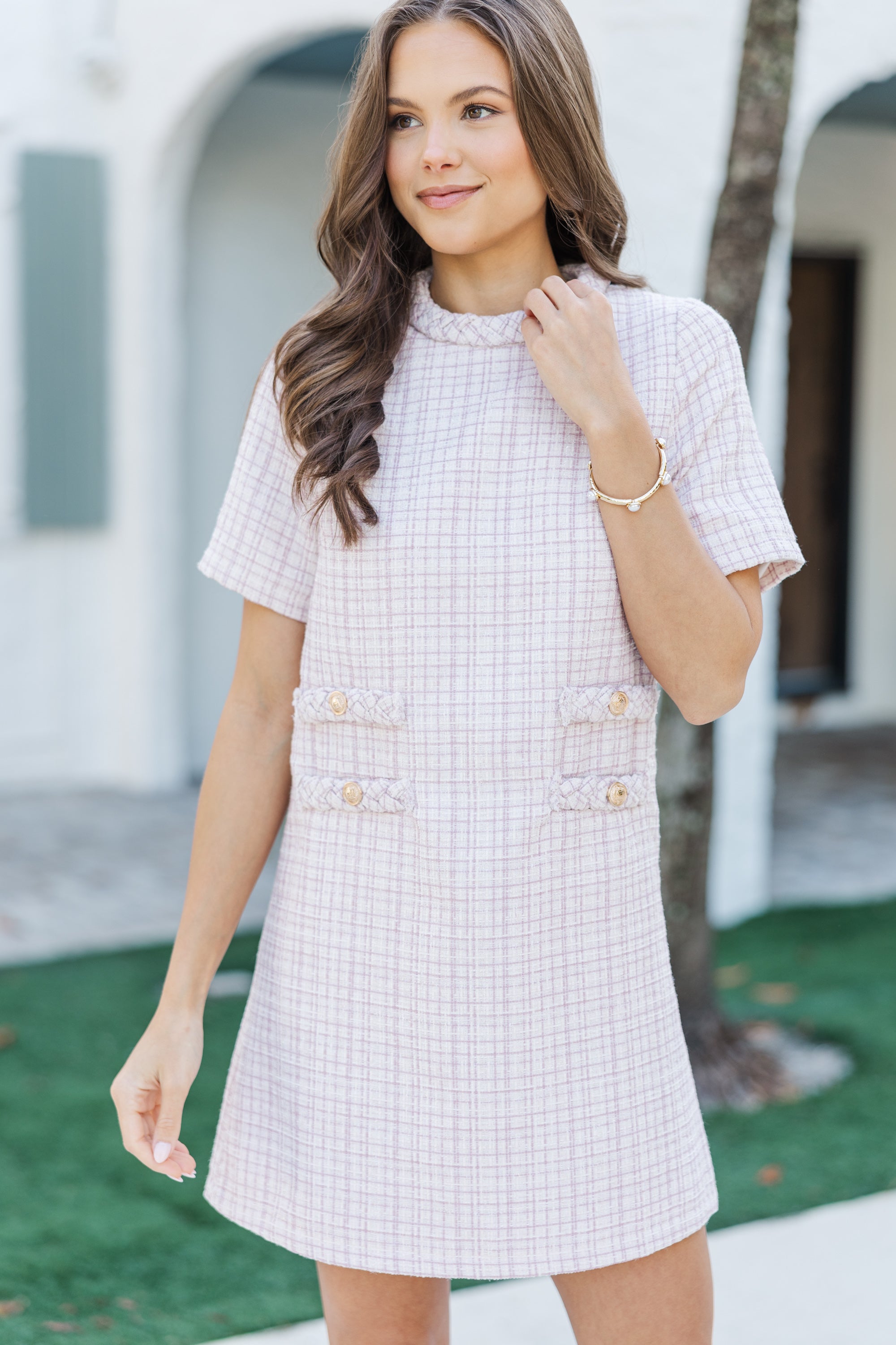 Elegant Blush Pink Tweed Dress for Women - Perfect for Dates, Parties & Special Occasions