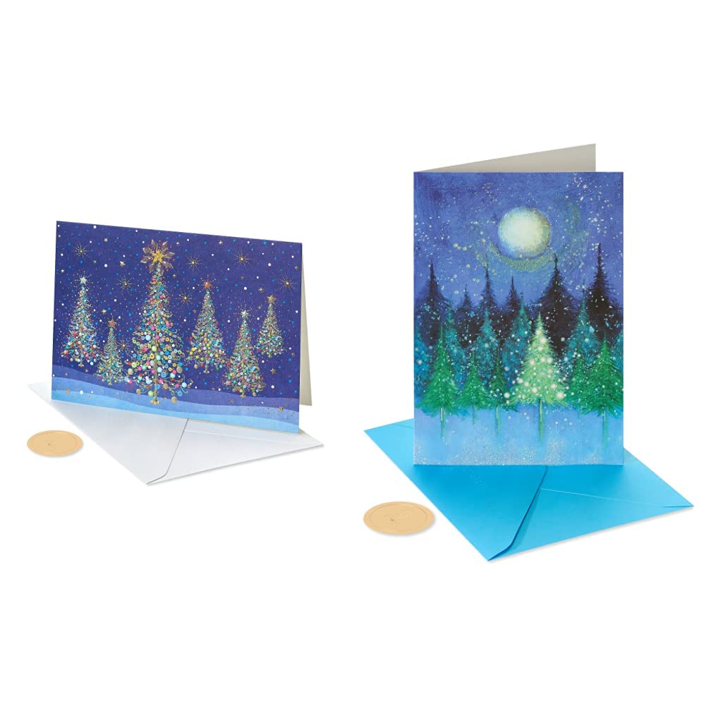Premium Papyrus Christmas Cards Box Set - Magical Holiday Trees & Moonlit Tree Designs (14-Count Each) | Elegant Greeting Cards for Holiday Parties, Office Gifts & Family Correspondence