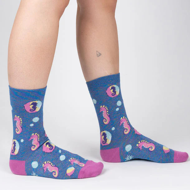Fun & Colorful Sock It To Me Crew Socks with Sea Horse Design - Perfect for Casual Wear, Gifts & Everyday Comfort
