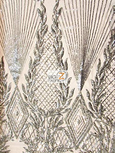 Diamond Heat Embroidery Sequins Power Mesh Fabric - Premium DIY Dress Material for Fashion Apparel (White/Silver) | Perfect for Evening Gowns, Costumes & Dancewear