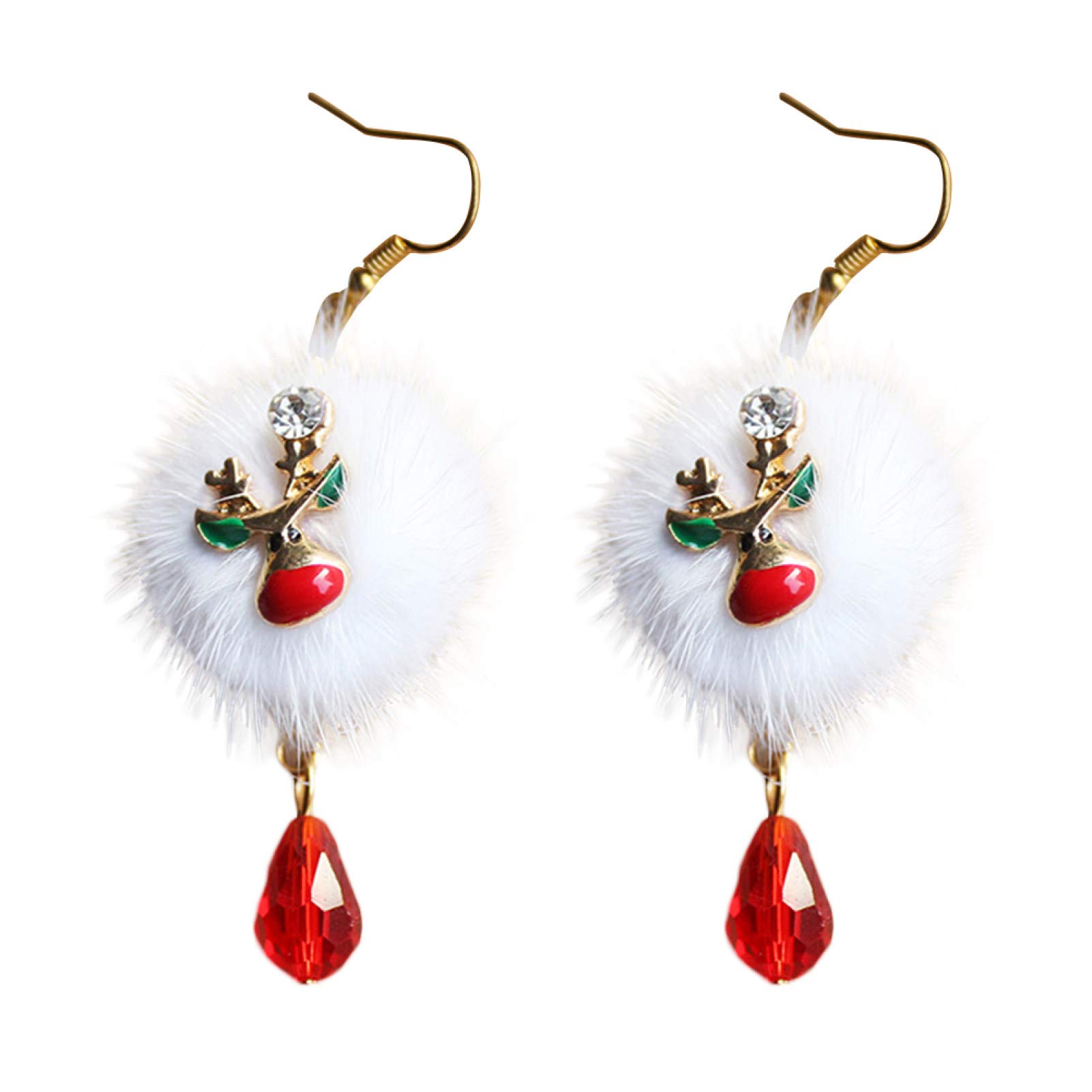 Tennessee526 Santa Claus Elk Pompom Rhinestone Dangle Hook Earrings - Christmas Jewelry Gift for Women, Men, Girls & Boys - Perfect for Holiday Parties, Gift Exchanges & Festive Outfits