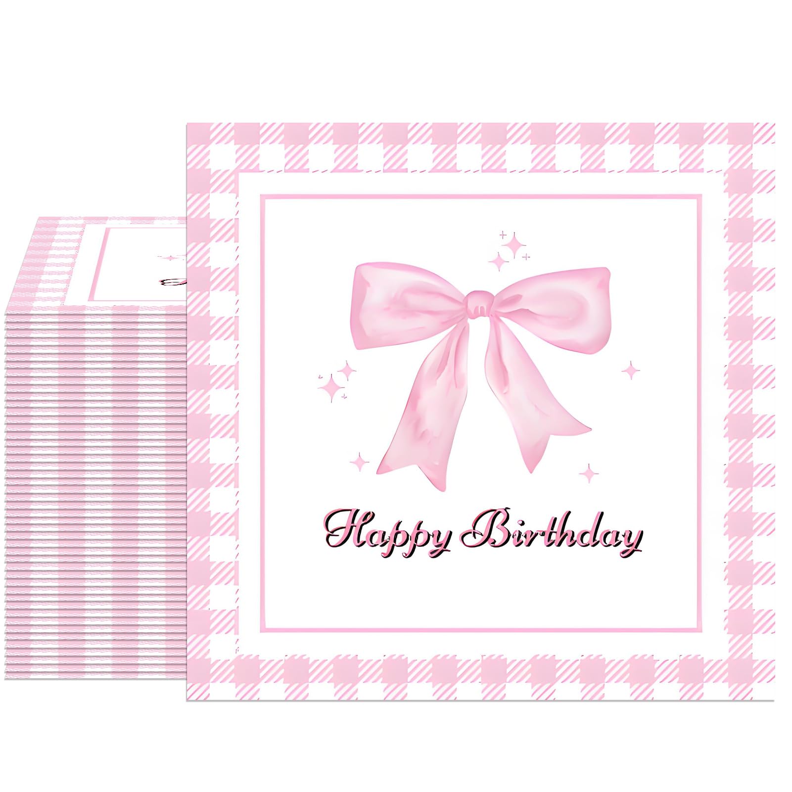 40PCS Pink Bow Napkins - White Checkered Disposable Party Napkins for Bachelorette, Bridal Shower, Baby Shower & Birthday Decorations | Cute Coquette Theme Party Supplies for Girls, Women & Special Events
