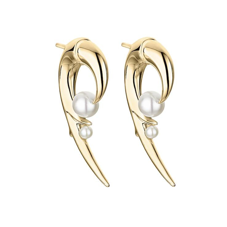 Yellow Gold Hooked Pearl Earrings - Elegant Dangle Earrings for Women | Perfect for Weddings, Parties & Special Occasions