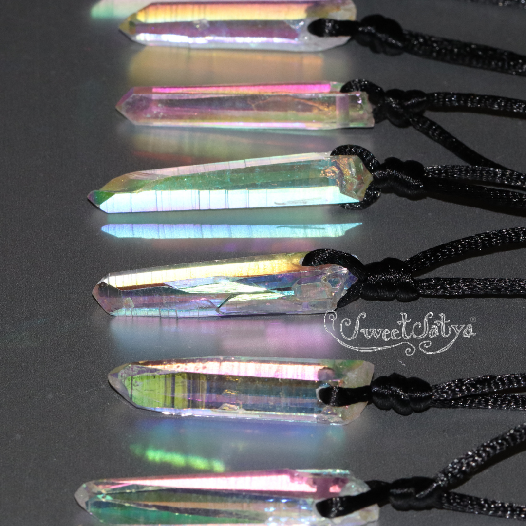 Angel Aura Quartz Crystal Necklace for Women - Healing Stone Pendant with Stainless Steel Chain - Perfect for Meditation, Yoga & Spiritual Gifts