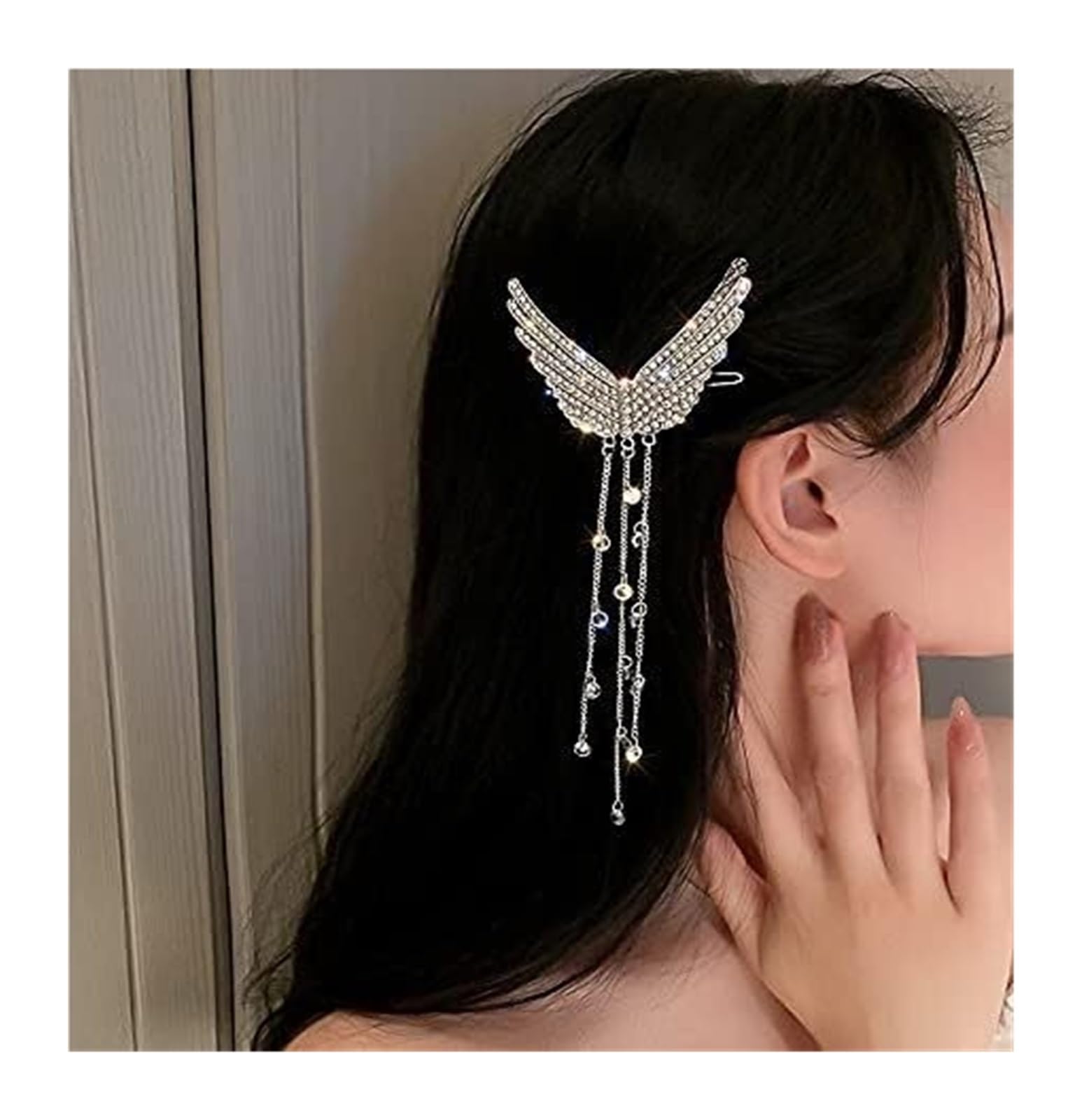 Korean Style Girl's Hair Accessories - Elegant Wing Hairpins with Long Tassel & Rhinestones for Women | Crystal Hair Jewelry for Weddings, Parties & Special Occasions | Perfect Gift for Brides, Prom & Formal Events