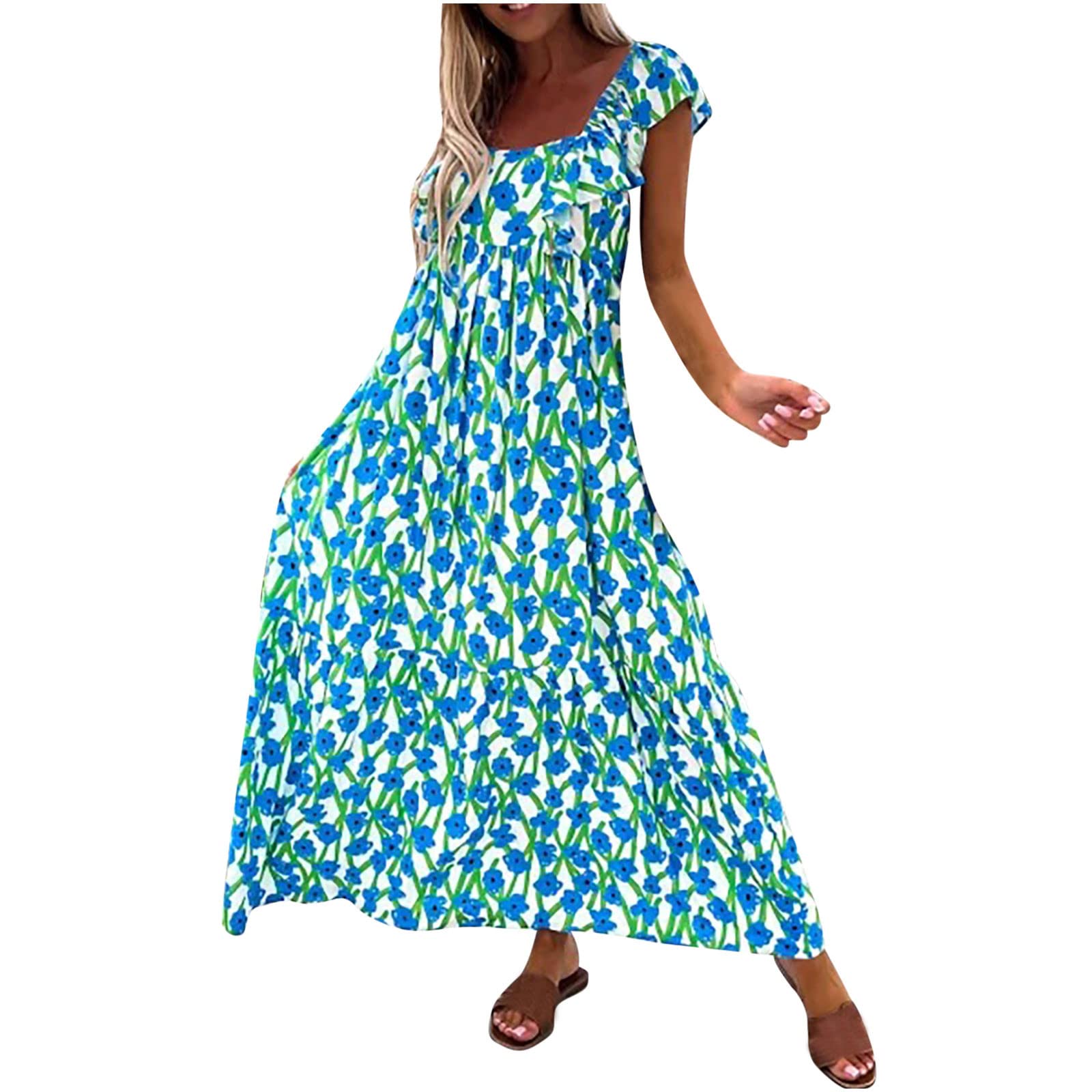Boho Summer Dresses for Women - Sleeveless Crewneck Maxi Dress | Flowy Beach Vacation Dress | Casual & Comfortable for Outdoor, Travel, and Summer Parties