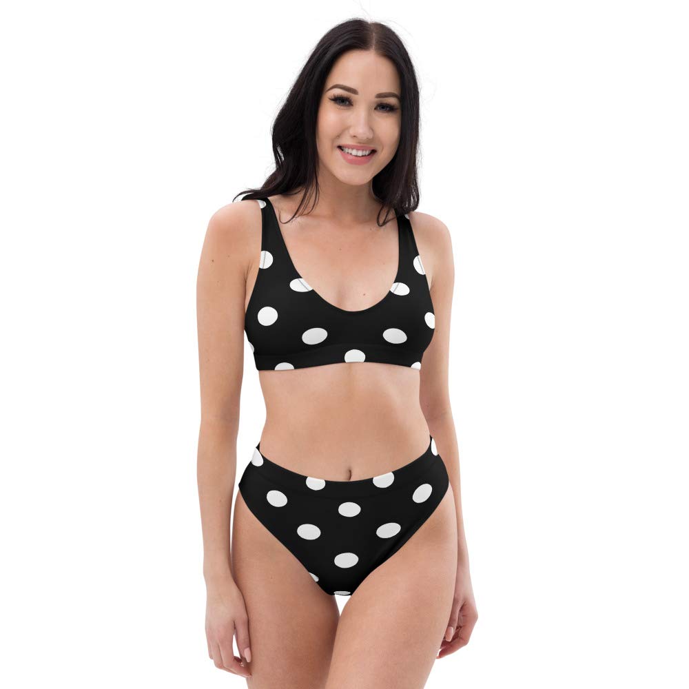 Eco-Friendly High Waisted Bikini Set for Women - Black & White Polka Dot Swimwear | Sustainable Beachwear for Summer Vacations, Pool Parties & Tropical Getaways