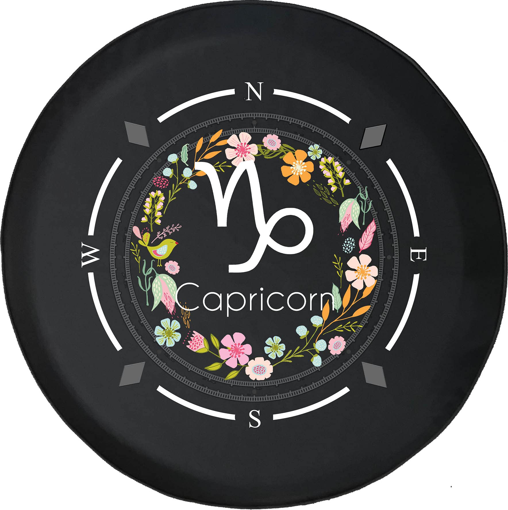 Premium American Unlimited Spare Tire Cover with Compass & Capricorn Horoscope Floral Design - Universal Fit for SUVs, Trailers, RVs & Most Vehicles - Perfect for Outdoor Adventures & Road Trips