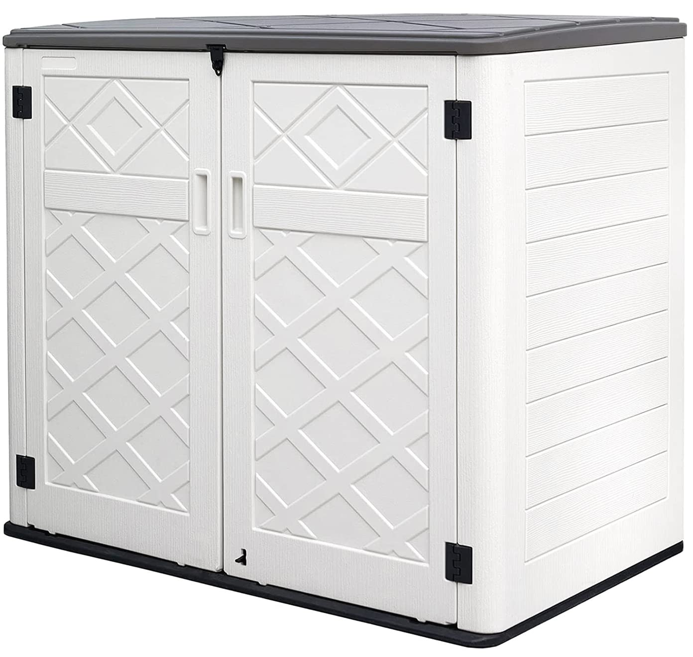 Waterproof Resin Outdoor Storage Shed 38 cu.ft - Lockable Garden Tool Organizer for Patio Furniture, Trash Cans & Garage Storage with Custom Shelves (Off White) | Perfect for Backyard, Deck & Poolside Organization