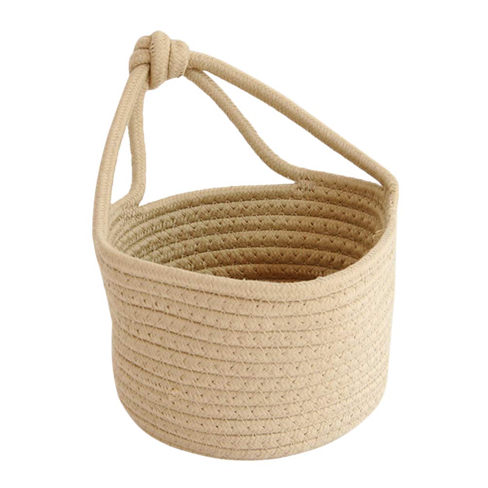LIFKOME Woven Hanging Storage Basket with Cotton Rope - Round Decorative Organizer for Flowers, Keys, Sunglasses & Home Essentials (Khaki) | Perfect for Living Room, Bedroom, Bathroom & Wall Decor