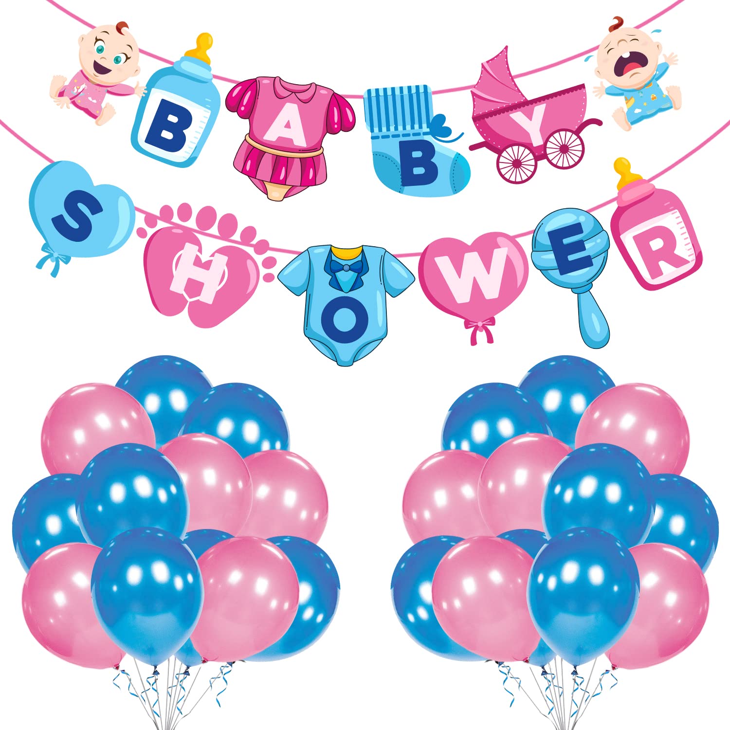Zyozique Baby Shower Decorations Set - 26-Pack with Letter Paper Banner & Balloons for Gender Reveal, Newborn Welcome Party & Nursery Decorations - Perfect Baby Shower Party Supplies & Theme Party Favors