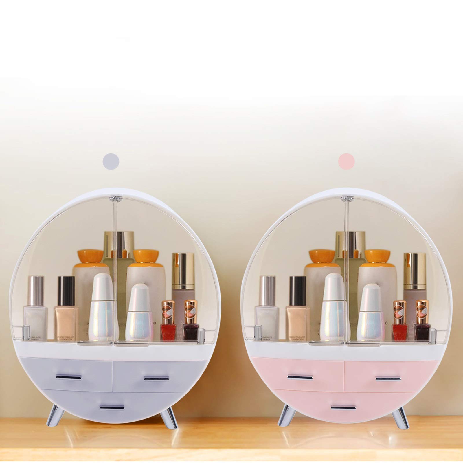 Waterproof Dustproof Makeup Storage Organizer Box with Drawer - Cosmetic Jewelry & Hair Accessories Organizer for Vanity, Bathroom, Travel - Perfect Christmas Gift (Grey)