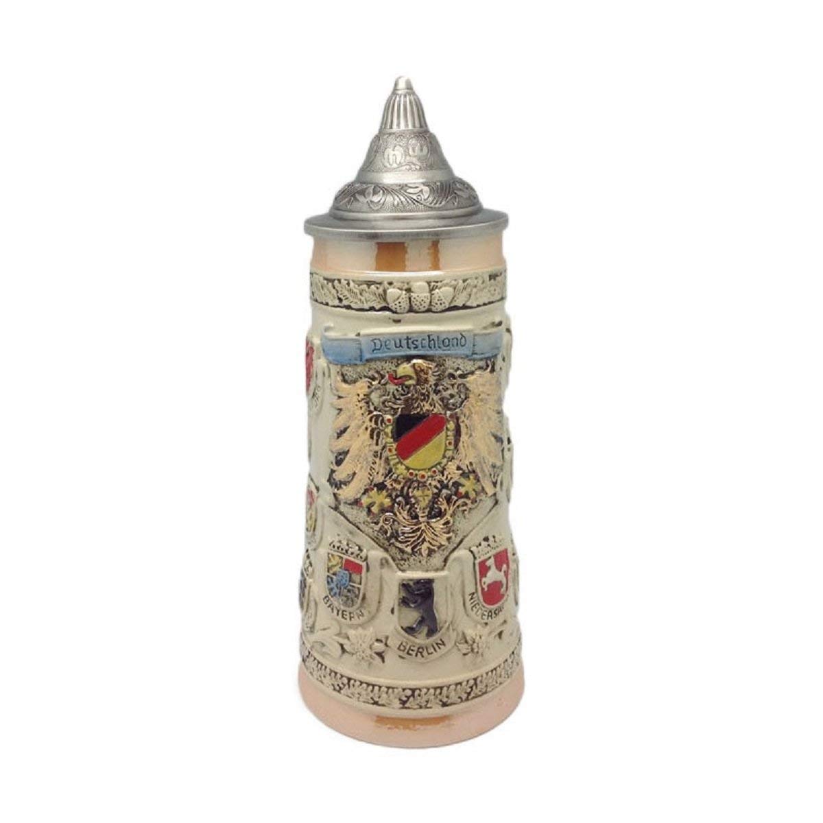 1.1 Liter Oktoberfest Beer Stein – Engraved German Adler (Eagle) Medieval Coat of Arms Collectible Beer Mug with Lid – Perfect for Oktoberfest, Home Bars, Gifts for Beer Lovers & German Culture Enthusiasts