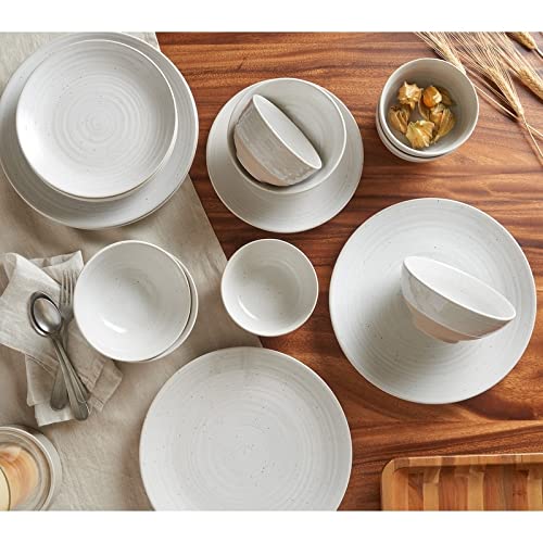 Rustic White 16-Piece Stoneware Dinnerware Set - Textured Casual Round Plates, Bowls & Mugs - Dishwasher & Microwave Safe - Perfect for Family Dinners, Restaurants & Everyday Use