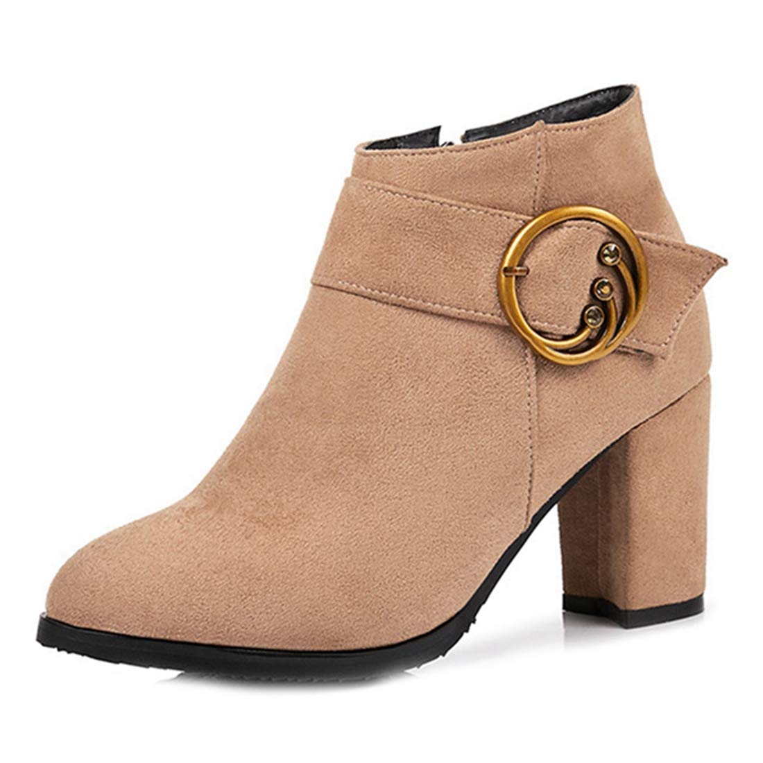 MISTU Women's Chunky Heel Ankle Boots with Metallic Zipper - Round Toe Dressy Booties for Party, Office & Night Out