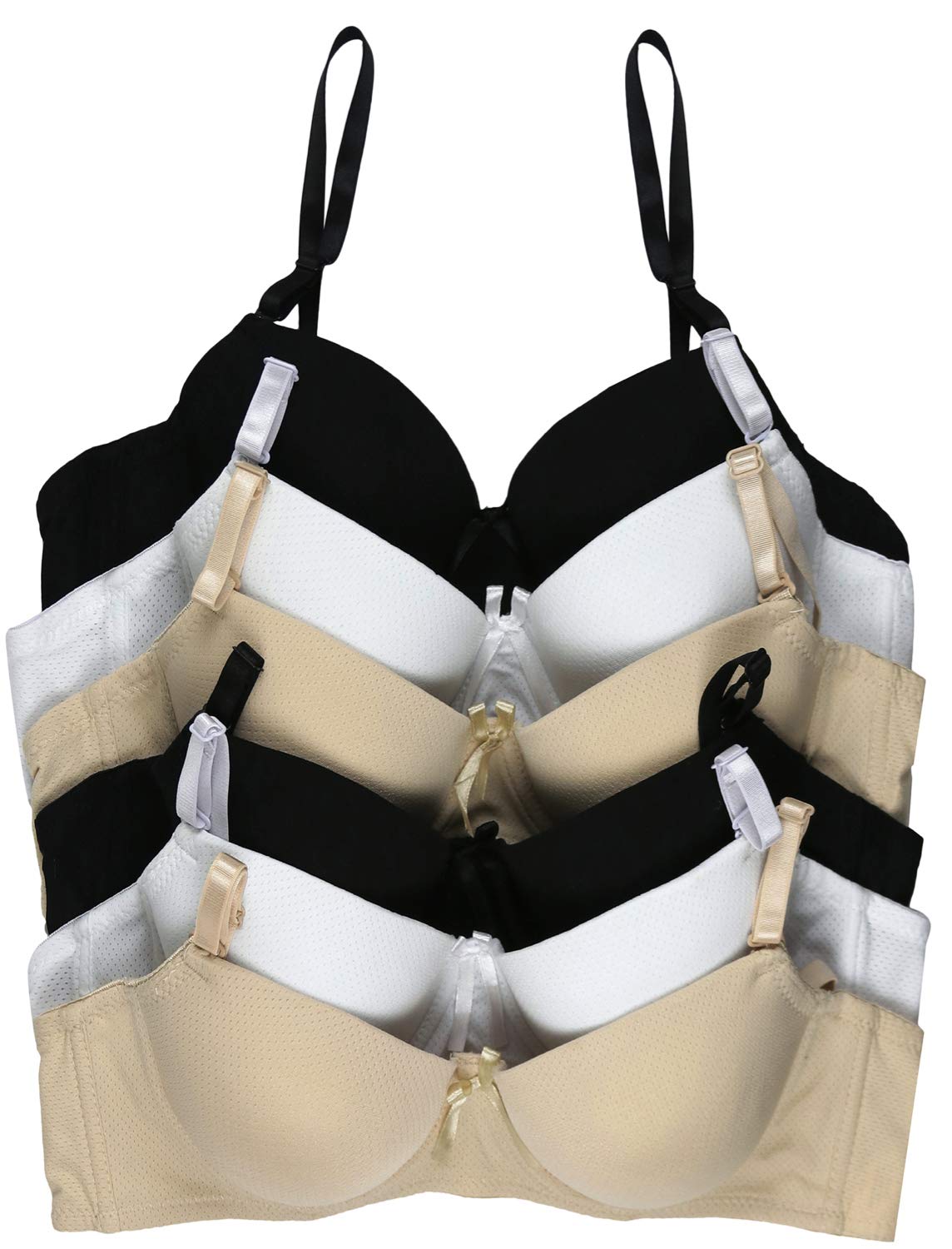 ToBeInStyle Girls' 6-Pack Wired A-Cup Bras with Convertible Straps - Comfortable Support for School, Sports & Everyday Wear