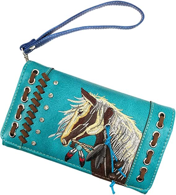 Western Style Horse Embroidery Crossbody Wallet for Women - Turquoise Leather Cowgirl Purse | Perfect for Rodeo, Country Concerts & Western Fashion Accessories