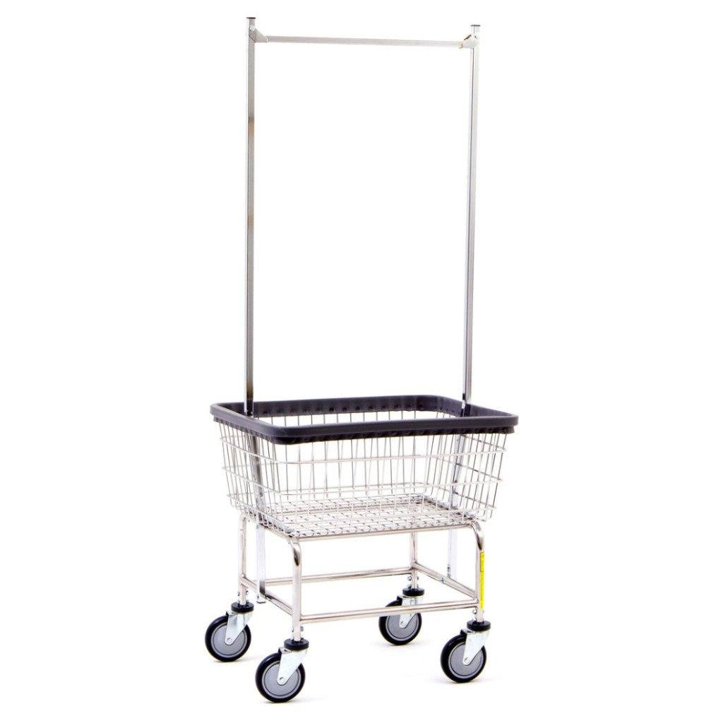 Heavy Duty Laundry Cart with Double Pole Rack - Foldable Rolling Garment Rack for Commercial Laundry, Dry Cleaning & Home Use