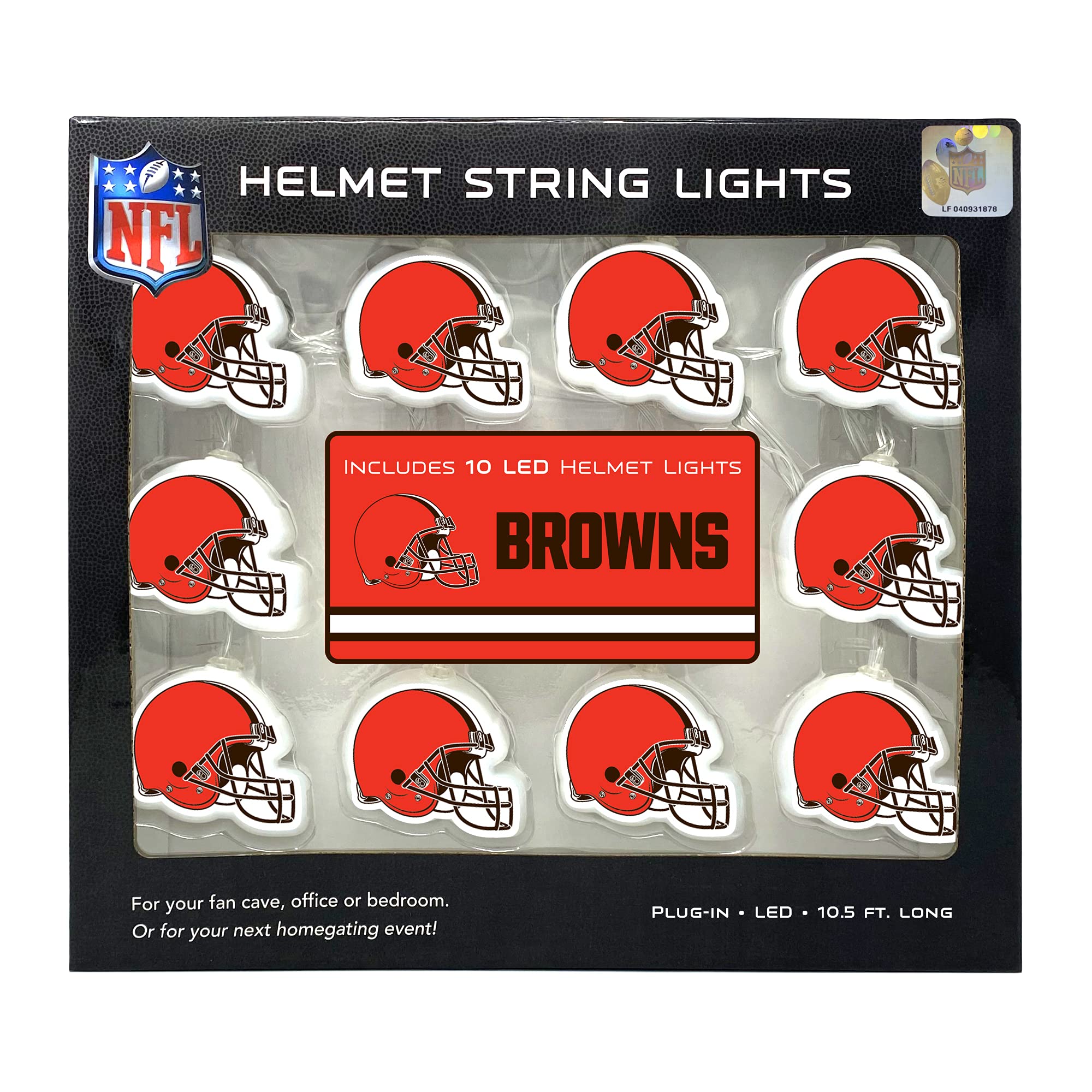 NFL LED Helmet String Lights with Adapter Plug - Battery Operated Football Fairy Lights for Indoor Home Decor, Bedroom, Party & Game Day Decorations