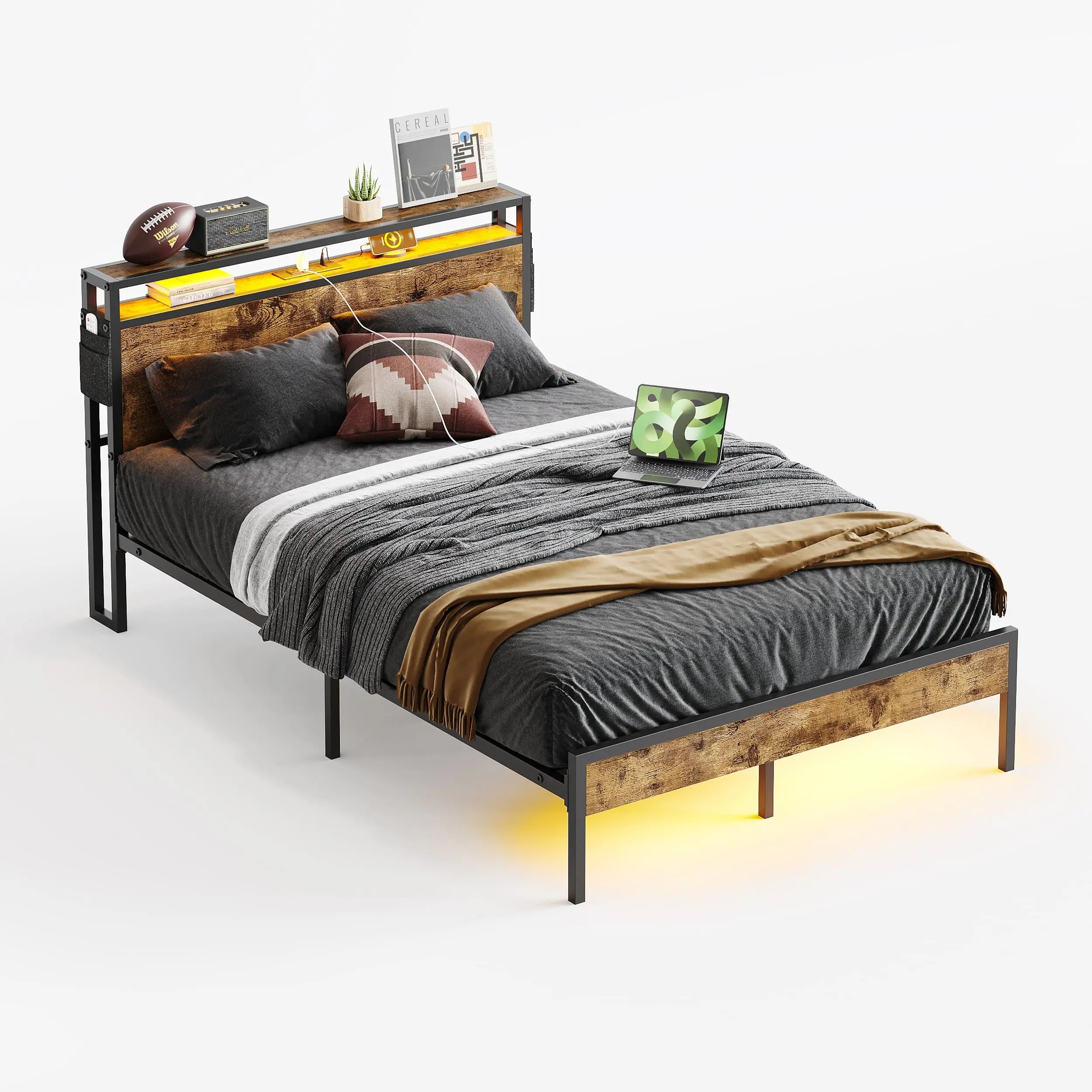 Bestier Full Bed Frame with Headboard - Sturdy Metal Platform Bed, Noise-Free Support, Easy Assembly - Perfect for Bedroom, Guest Room, Dorm & Apartment