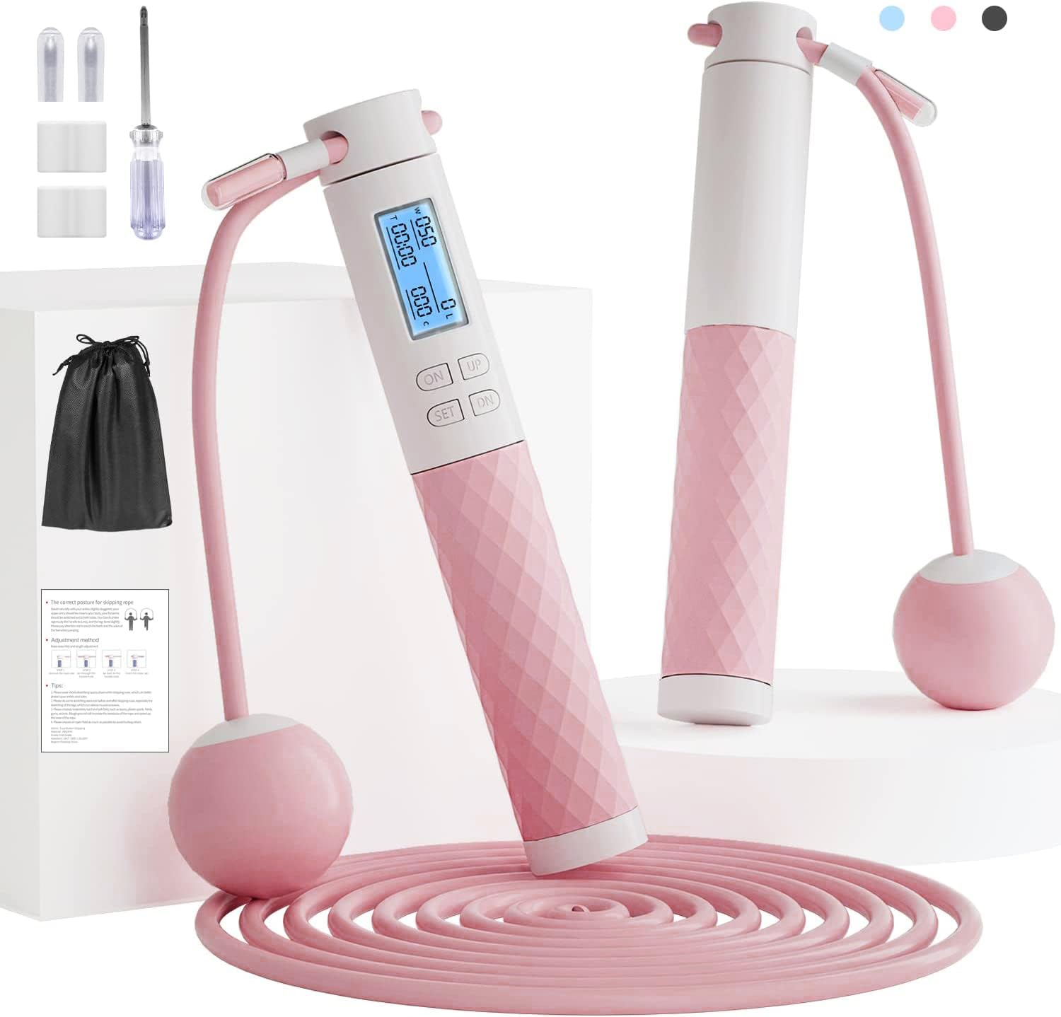 Premium Fitness Jump Rope with Calorie Counter - Adjustable 9.2ft Anti-Tangle PVC Wire & Silicone Handles for Women, Men & Kids - Ideal for CrossFit, HIIT, Cardio & Indoor/Outdoor Workouts - Perfect for Home Gym, Weight Loss & Athletic Training