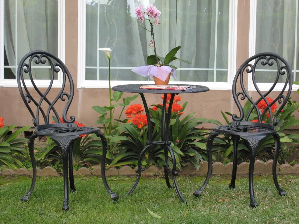 **Outdoor Patio Deck Aluminum Bistro Set - 3 Piece Table & Chairs (B CBM1290) - Perfect for Garden, Balcony, or Poolside Dining**