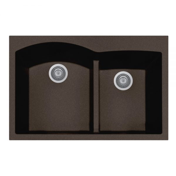 Hamat SIO 3322DATR MO Topmount Double Bowl Granite Kitchen Sink in Mocha - Durable Stain-Resistant Sink for Modern Kitchens, Perfect for Food Prep and Dishwashing