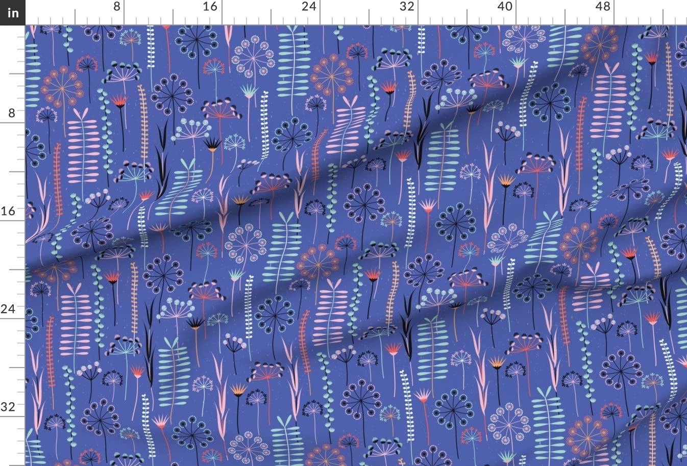 Wild Wildflowers Blue Pink Green Plants Printed Chiffon Fabric by The Yard - Spring Summer Sewing Material for Fashion Apparel, Dresses & Home Decor - Perfect for DIY Clothing, Curtains and Boho Decorations