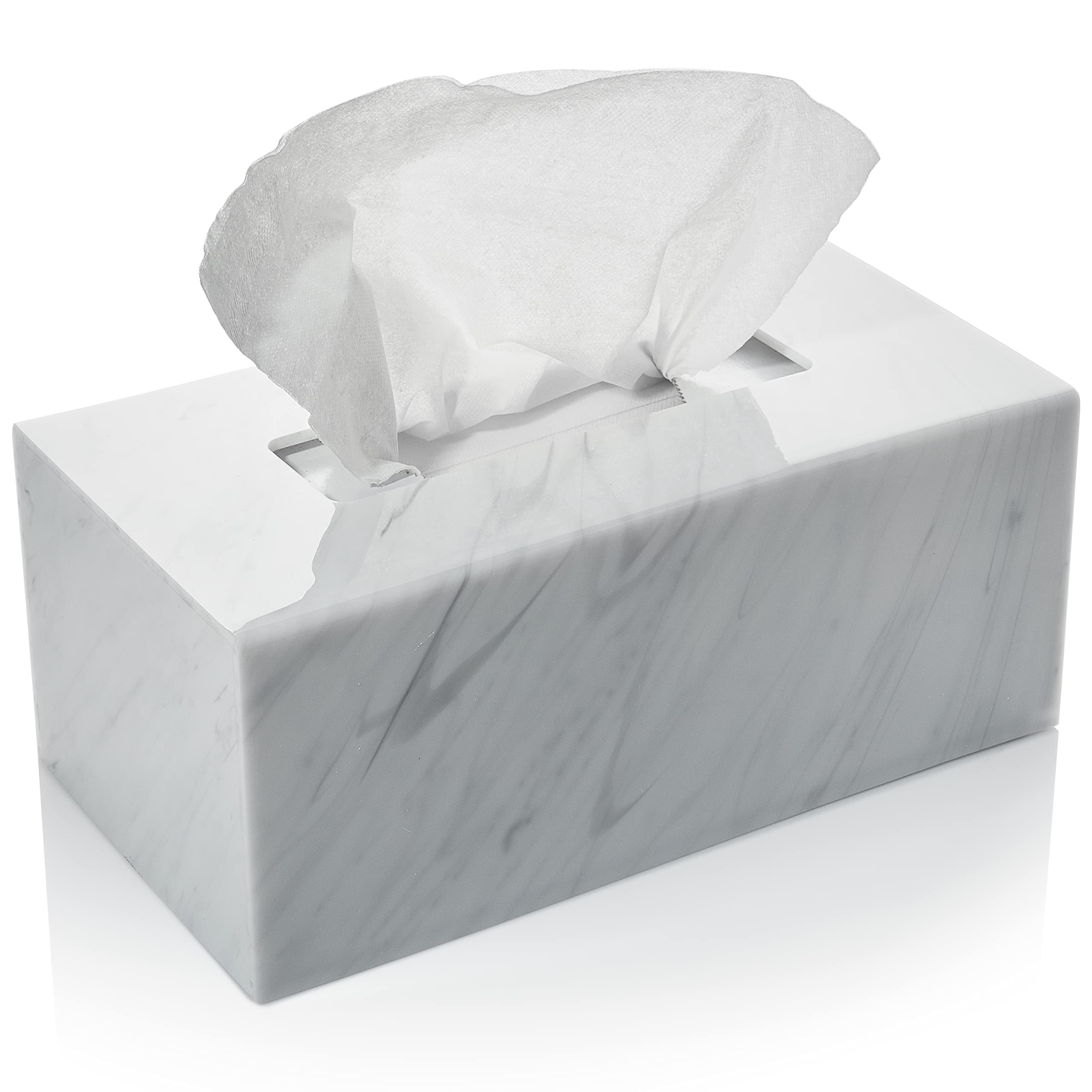 Clear Acrylic Tissue Box Holder - Rectangle Marble Design for Facial Tissues, Napkins & Dryer Sheets | Perfect for Bathroom Countertops, Bedroom Nightstands & Office Desks | Modern Home & Office Organization