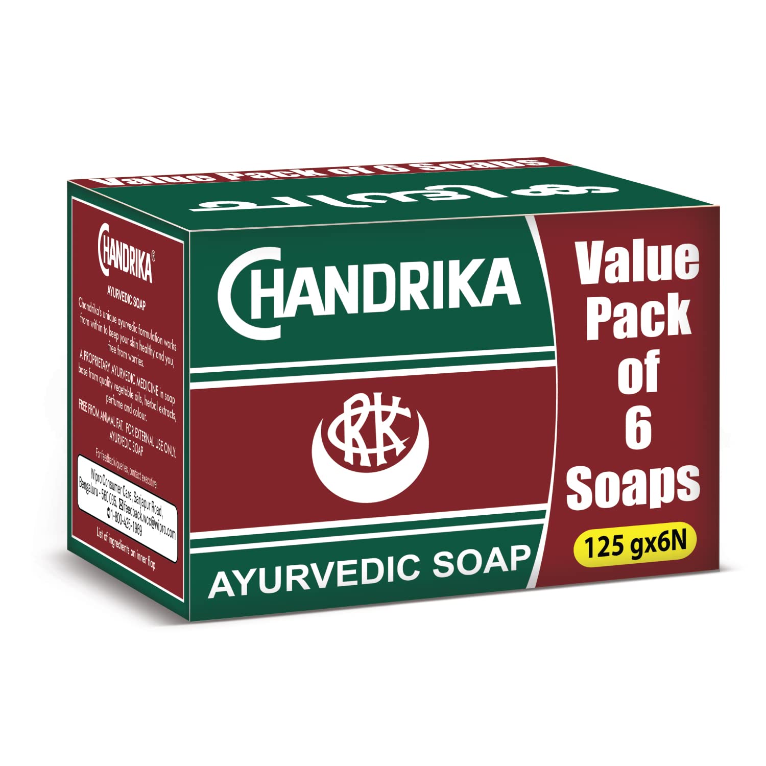 Chandrika Ayurvedic Soap - Herbal Extracts & Vegetable Oils for Glowing Skin - 125g Each (Pack of 6) - Perfect for Daily Cleansing & Natural Skincare Routine