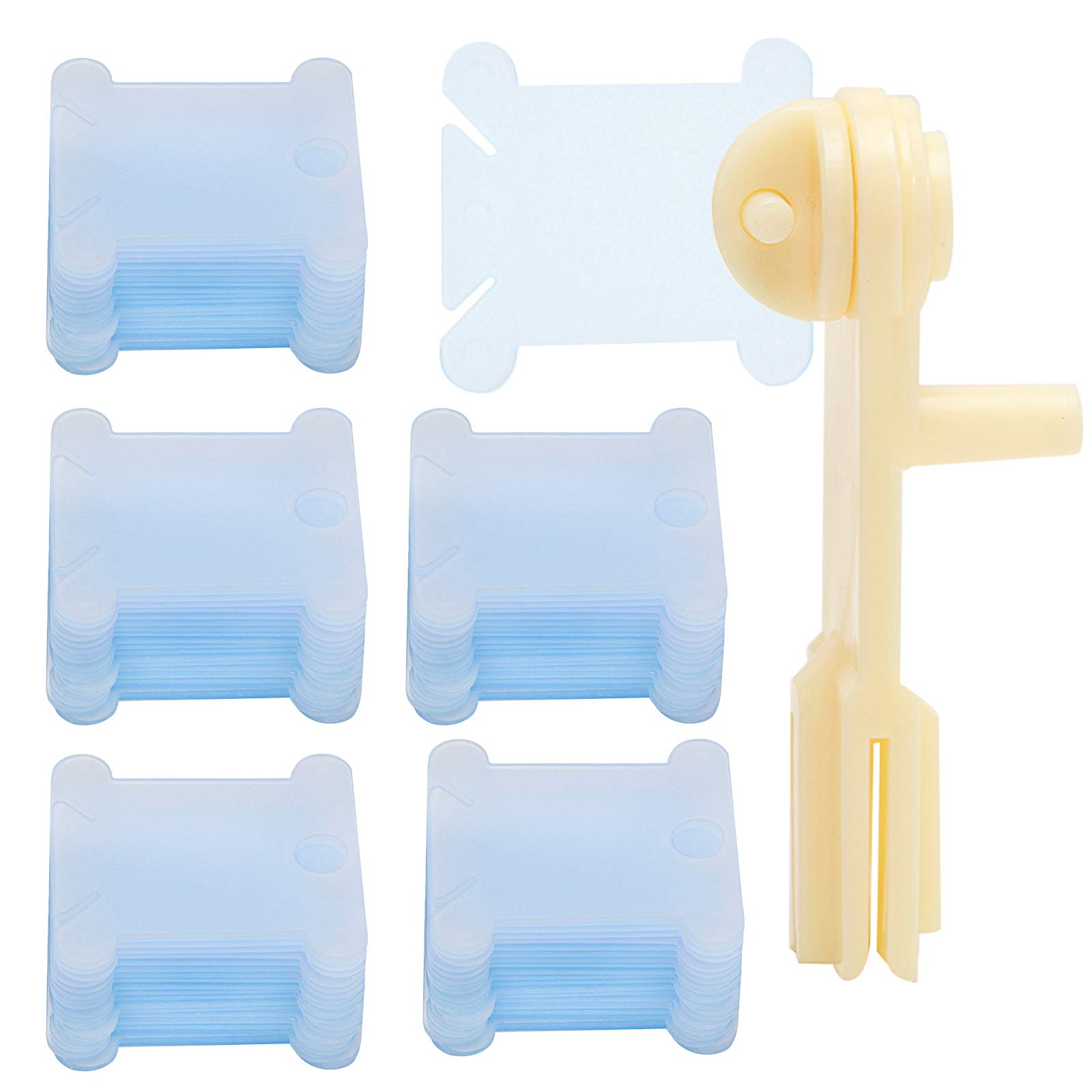 100 Pcs Cardboard Floss Bobbins with Bobbin Winder - DIY Embroidery Floss Organizer for Cross Stitch, Sewing Thread Storage & Craft Projects - Perfect for Home Crafting & Needlework Organization (Blue)