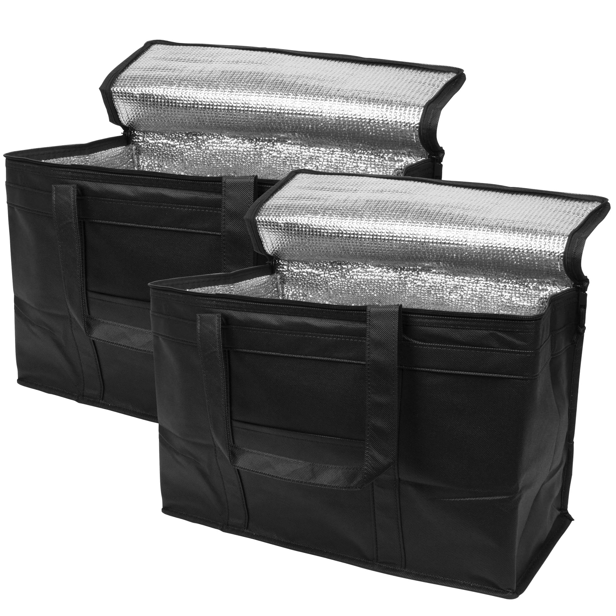 Black Insulated Food Delivery Bag - Thermal Grocery Bags with Zipper Top for Catering & Takeout | Perfect for Uber Eats, DoorDash & Restaurant Food Transport