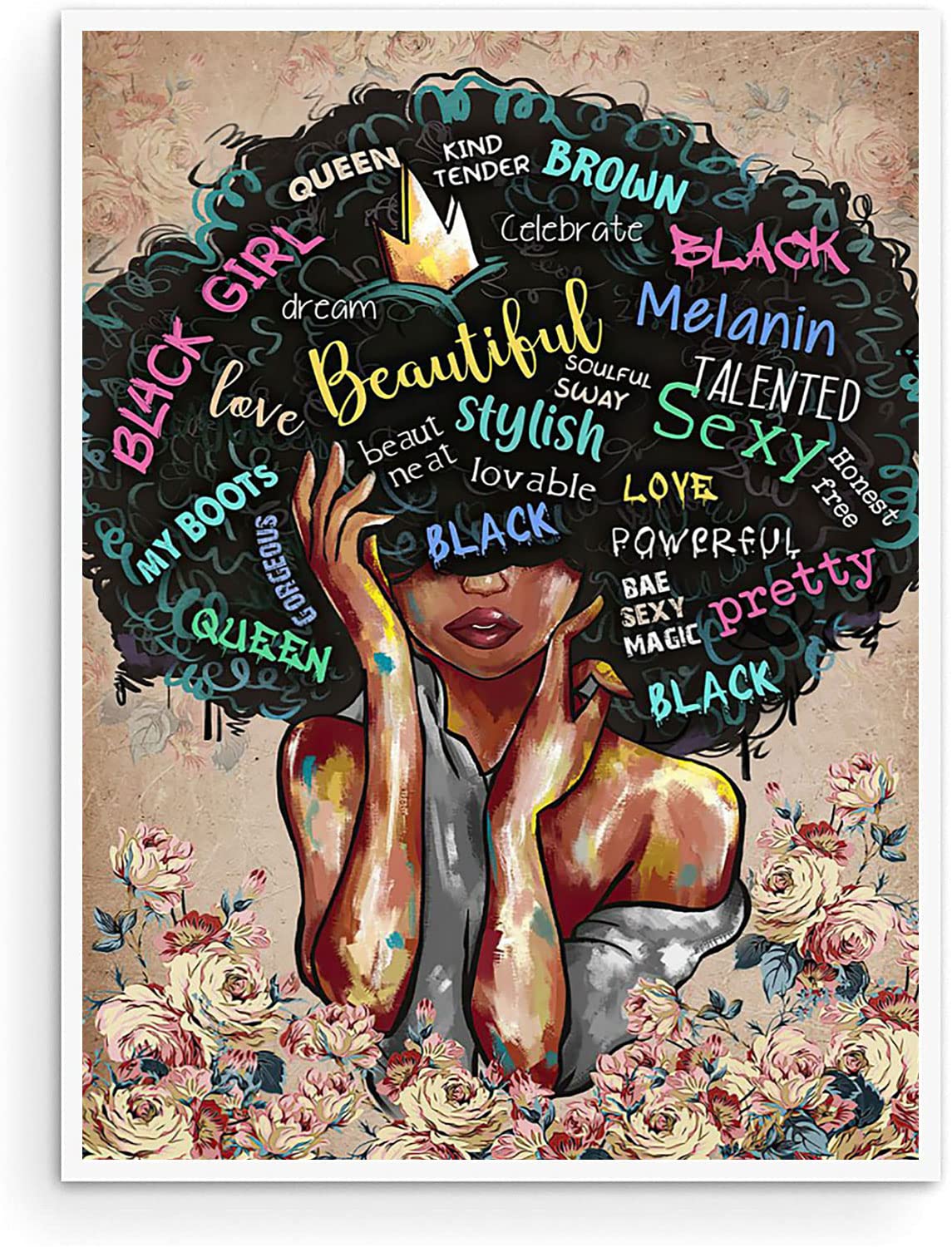 African American Girl Canvas Wall Art - Black Beauty Portrait Painting for Home Decor - 12x18 Inch Unframed Black Art Print for Living Room, Bedroom & Office - Perfect Gift for Women's Empowerment & Cultural Appreciation
