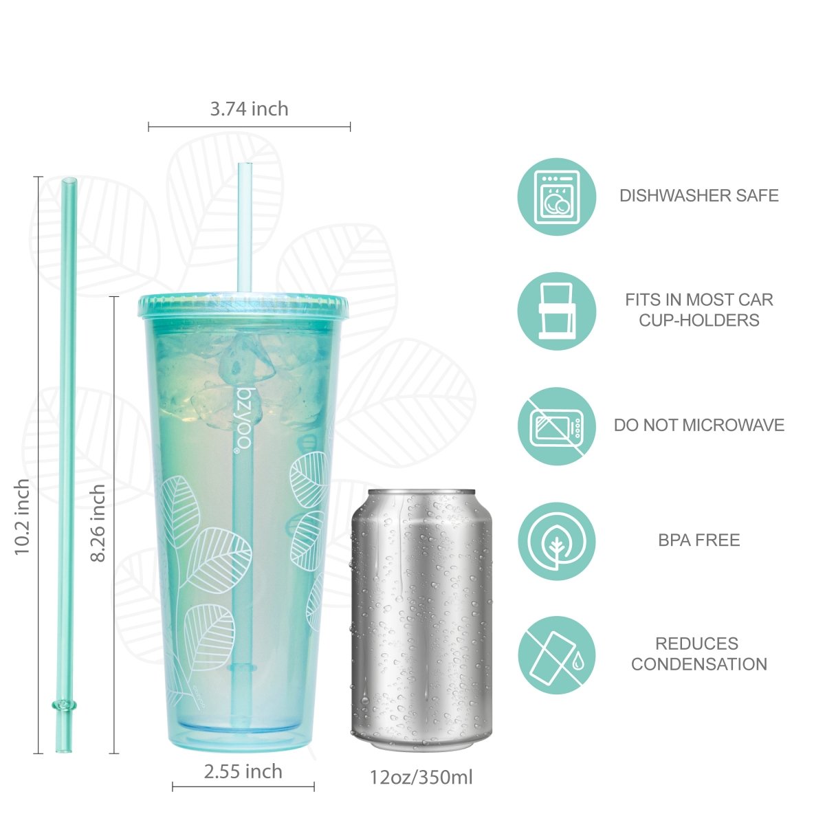 24oz Double Wall Insulated Plastic Tumbler with Lid & Straw - Pearl Green | Leakproof Travel Cup for Coffee, Iced Tea & Cold Drinks | Perfect for Office, Gym & Outdoor Activities