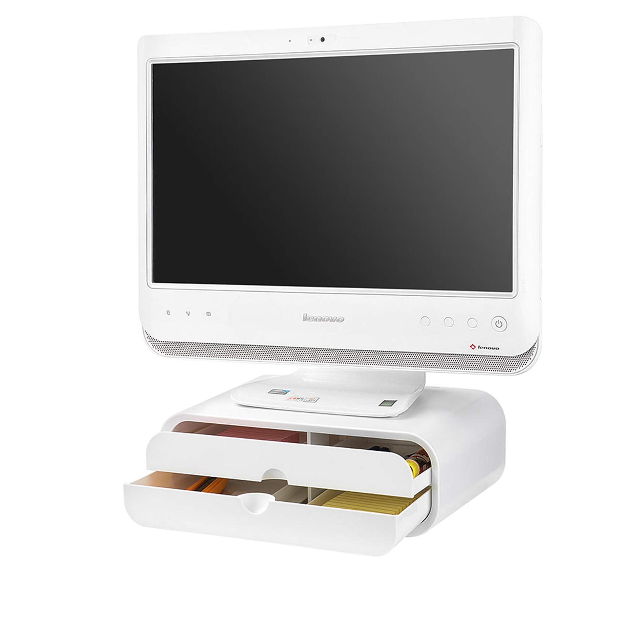 Ergonomic Monitor Stand Riser with Dual Pull-Out Drawers - Space Saving Desktop Organizer for Computer, PC & Laptop Accessories - Perfect for Home Office & Workspace Organization