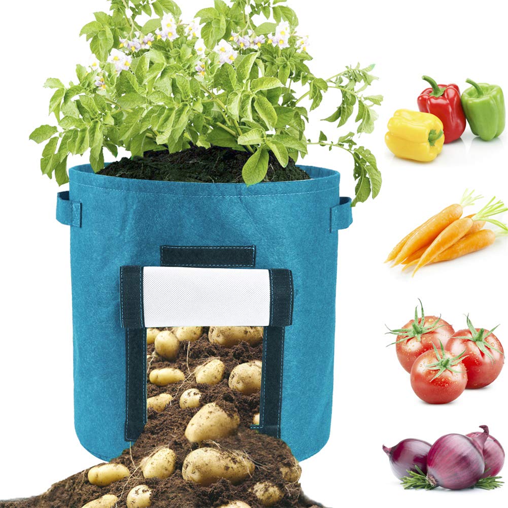 Firlar 2 Pack 15 Gallon Potato Grow Bags - Breathable Nonwoven Fabric Plant Bags for Vegetables, Flowers & Fruits - Ideal for Patio Gardening, Balcony Planting & Urban Farming (Blue)