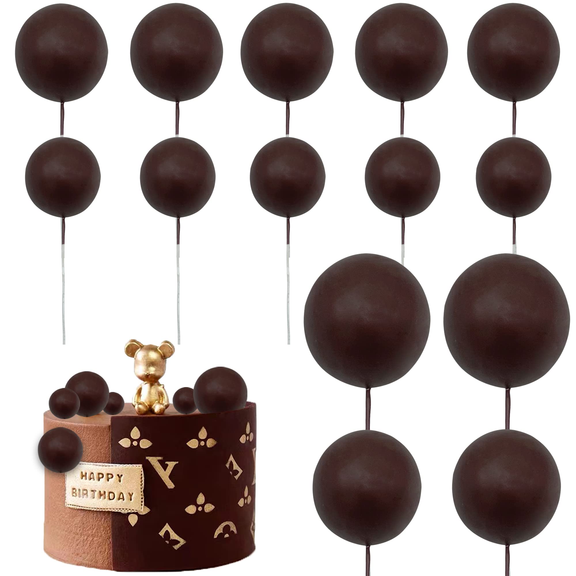 Ball Shaped Cake Toppers - DIY Pearl Ball Cake Picks for Birthday, Baby Shower & Wedding Anniversary Decorations (Brown) | Perfect for Cake Decorating, Dessert Displays & Special Event Centerpieces