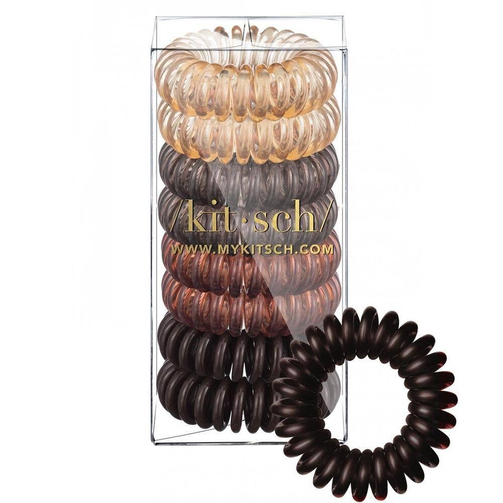 8 Pack Spiral Hair Ties for Women - Soft No Damage Hair Bands for Ponytails, Buns & Braids - Perfect for Workouts, Yoga & Everyday Use (Brunette)