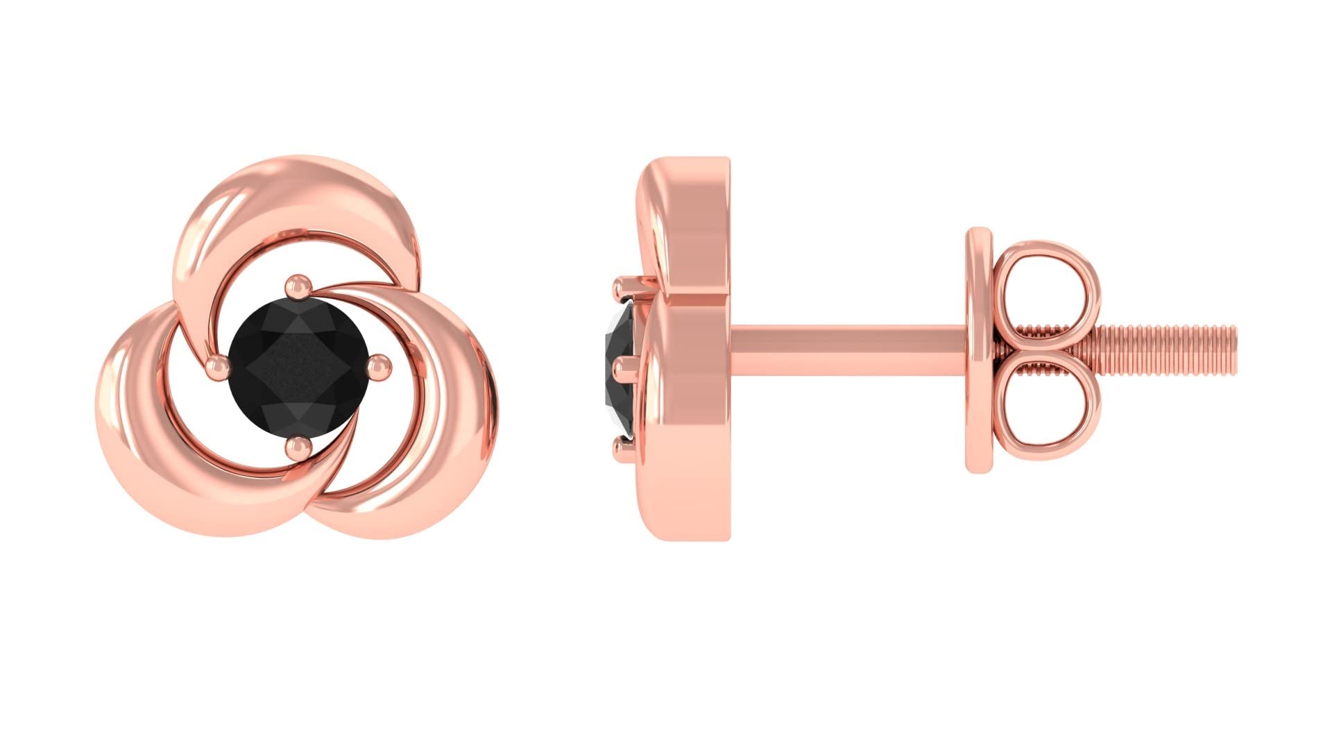 14K Solid Gold Black Spinel Solitaire Stud Earrings for Women | August Birthstone Jewelry | Elegant Swirl Design for Everyday Wear & Special Occasions