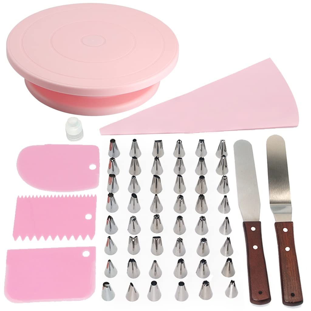 CGADX 12-Inch Pink Rotating Cake Turntable - Premium Silicone Non-Slip DIY Cake Decorating Stand for Baking, Fondant, Icing - Perfect for Birthday, Wedding & Home Baking Supplies (Pink)