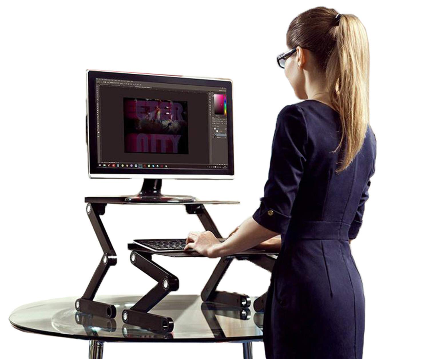 Ergonomic Adjustable Height Standing Desk Converter for Laptops - Sit to Stand Workstation with Negative Tilt Keyboard Tray for MacBook & PC (Black) | Perfect for Home Office, Gaming & Workspace Ergonomics